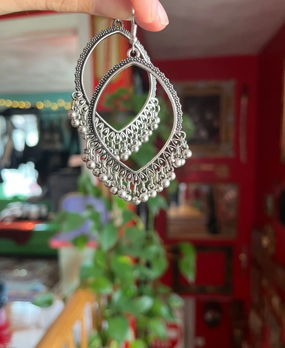 Boho Tibetan ornate teardrop beaded fringe earrings